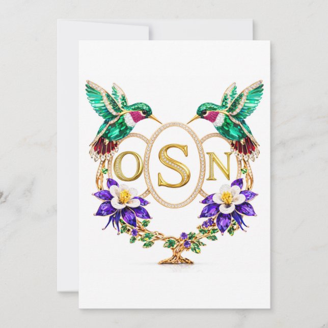 Invitación OSN Hummingbird Wedding Any Letters Custom CO (Anverso)