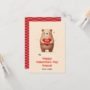 Invitación Oso acuarela corazón rojo xoxo día de San Valentín