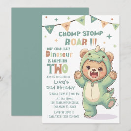 Invitación Oso Adorable con Disfraz de Dinosaurio | Cumpleaño