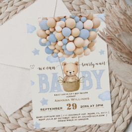 Invitación Oso Apenas Espera Azul Fiesta de Cumpleaños del Be