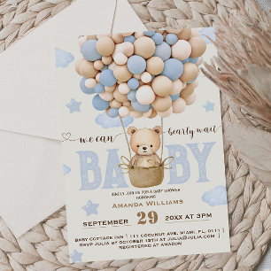 Invitación Oso Apenas Espera Azul Fiesta de Cumpleaños del Be