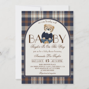 Invitación Oso Apenas Espera Lujo Chico Fiesta de Bebé