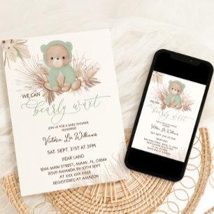 Invitación Oso Apenas Espera Pampas Baby Shower