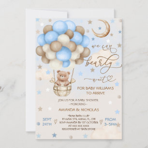 Invitación Oso Azul Apenas Espera Chico Ropa de Bebé