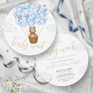 Invitación Oso Azul Apenas Espera Oso de Peluche Baby Shower