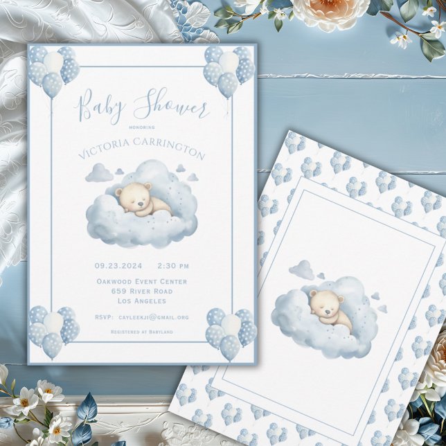 Invitación Oso azul en una nube acuarela niño ducha (Subido por el creador)