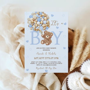 Invitación Oso Azul es un niño Baby Shower