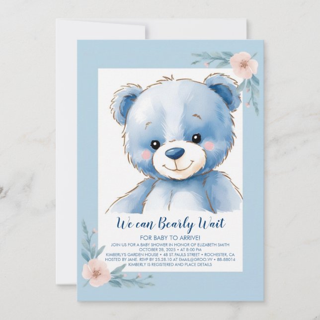 Invitación Oso azul flufado (Anverso)