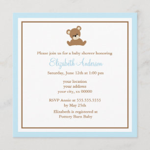Invitación Oso azul lindo Baby Shower