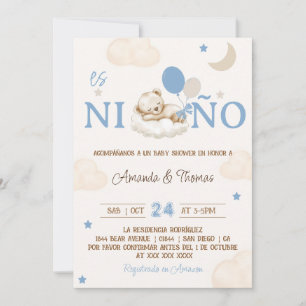 Invitación Oso Azul Niño Ducha de Bebé Español