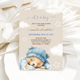 Invitación Oso Azul Niño Ducha de Bebé Invierno 