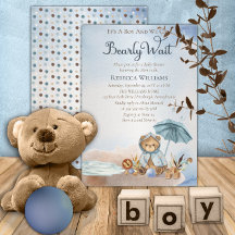 Oso | Baby Shower Blue Umbrella Bearly Wait Boy