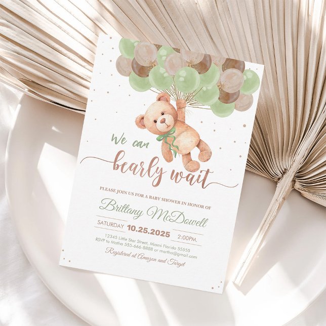 Invitación Oso Baby Shower de osito de peluche con globos (Subido por el creador)