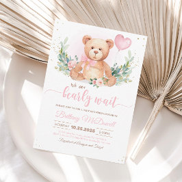 Invitación Oso Baby Shower de osito de peluche con globos