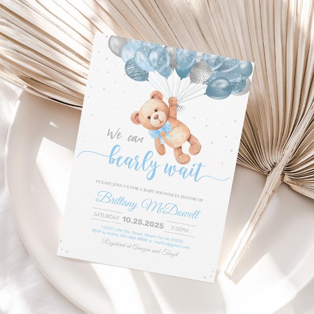 Invitación Oso Baby Shower de osito de peluche con globos (Subido por el creador)