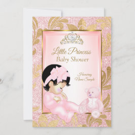 Invitación Oso Baby Shower de Purpurina rosado