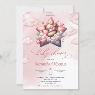Invitación Oso bebé lindo durmiendo en la nube estrella Baby 