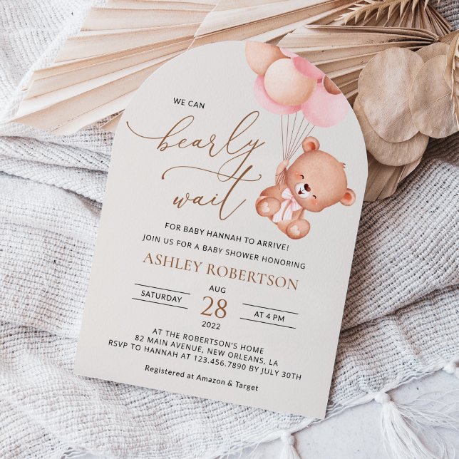 Invitación Oso Bebé, Oso De Teddy, Globos Rosados, Baby Showe (Subido por el creador)