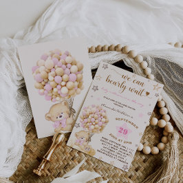 Invitación Oso Bebé Rosa Niña Baby Shower Vintage