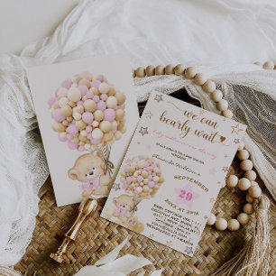 Invitación Oso Bebé Rosa Niña Baby Shower Vintage