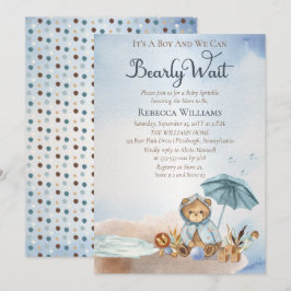 Invitación Oso | Blue Umbrella Bearly Wait Boy Baby Sprinkle