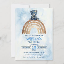 Oso Boho Caprichoso Cumpleaños Azul Dorado Arcoíri