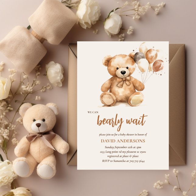 Invitación Oso Brillante Y Cálido Con Globos (Subido por el creador)