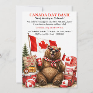 Invitación Oso canadiense divertido Fiesta del Día de Canadá