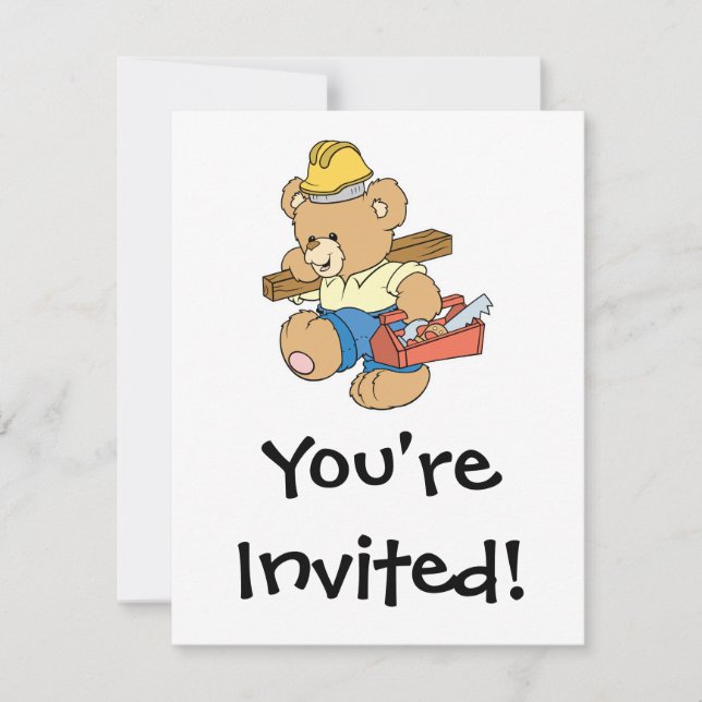 Invitación Oso carpintero de construcción (Anverso)