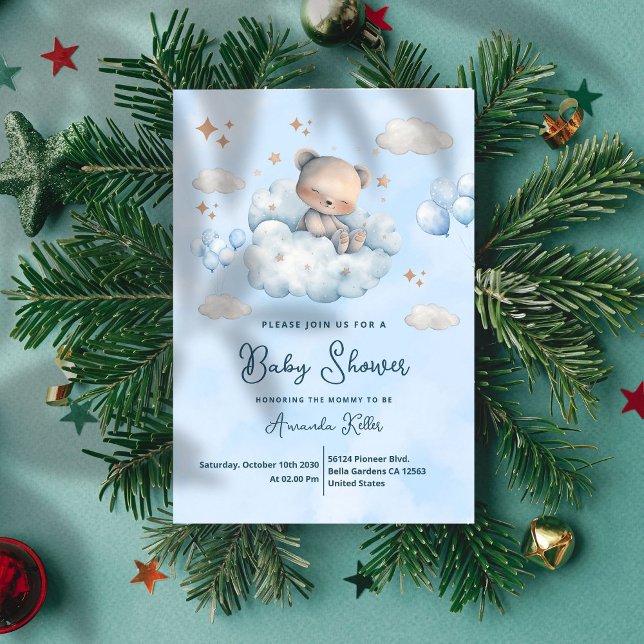 Invitación Oso celeste en Baby Shower en la nube (Subido por el creador)