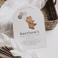 Oso con 3 globos marrones 1er cumpleaños del arco