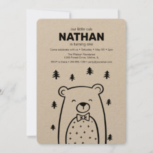 Invitación Oso con Bow Tie, cumpleaños