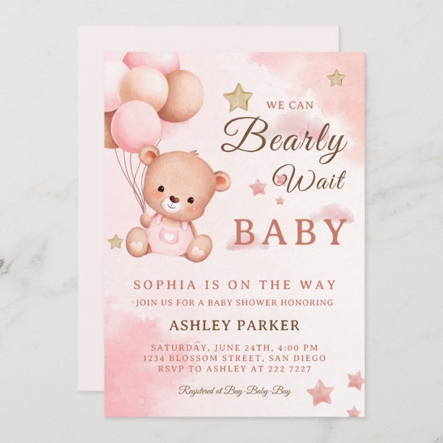 Invitación Oso Con Globos (Anverso / Reverso)