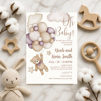 Invitación oso con globos baby shower