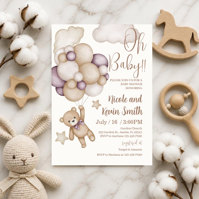 Invitación oso con globos baby shower (Subido por el creador)