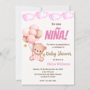 Invitación Oso con globos chica de ducha bebé español