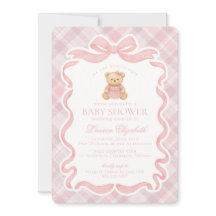 Oso con lazo coqueto rosa Cumpleaños Tartán Plaid