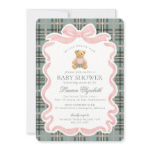 Oso con lazo coqueto rosa Cumpleaños Tartán Plaid
