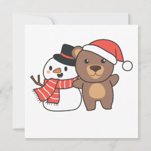 Invitación Oso con muñeco de nieve en invierno para invitació