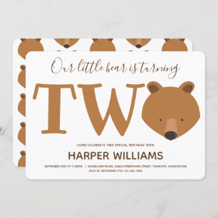Invitación Oso convirtiendo dos animales en segundo cumpleaño