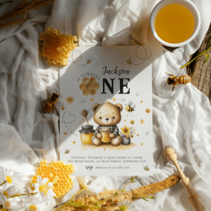 Invitación Oso Cumpleaños 1er Cumpleaños Abeja de Miel Fiesta