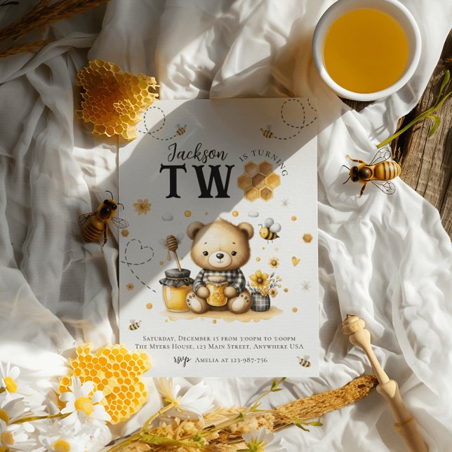 Invitación Oso Cumpleaños 2 años Abeja Fiesta de Cumpleaños (Subido por el creador)
