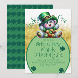 Invitación Oso Cumpleaños Día de San Patricio Afortunado