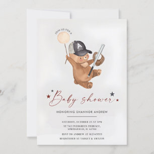 Invitación Oso Cutáneo Baby Shower Rookie de béisbol personal