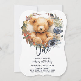 Invitación Oso de 1er cumpleaños personalizable y editable pa