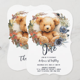 Invitación Oso de 1er cumpleaños personalizable y editable pa