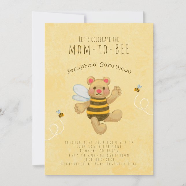 Invitación Oso de abeja de burbuja amarillo (Anverso)