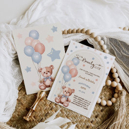 Invitación Oso De Acuarela Con Baby Shower Rústico De Globos