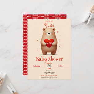 Invitación Oso de acuarela corazón rojo día de San Valentín b