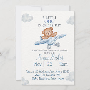 Invitación Oso de Avión Pequeño Uno en Camino Baby Shower